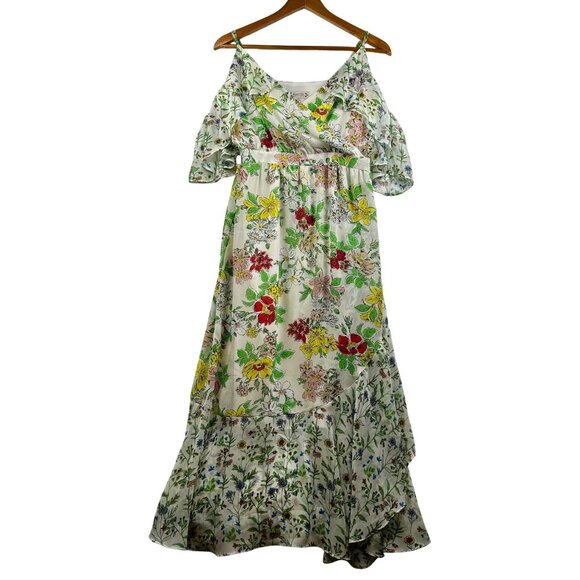 Nanette Lepore Floral Cold Shoulder Maxi Dress Ruffle Hem Summertime‎ Dress Sz 6 - Picture 1 of 10